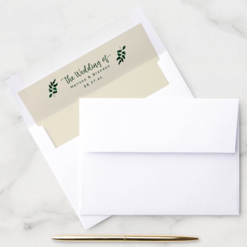 A7 Tropical Simple Leaves with Names 5x7 Wedding Envelope Liner