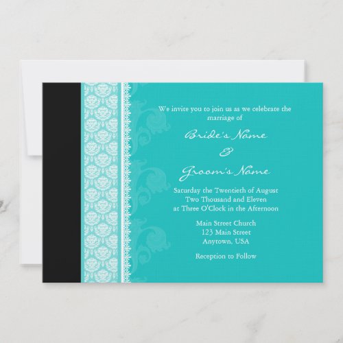 A7 Turquoise One_Side Damask Wedding Invitations