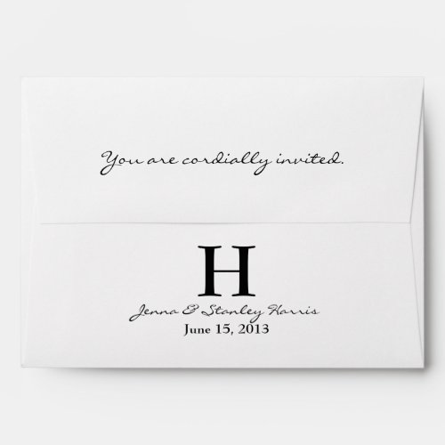 A7 White  Black Monogram Wedding Envelopes