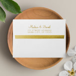 A7 White Gold Foil Return Address Wedding Mailing Envelope<br><div class="desc">A white 5x7 envelope with a faux Gold foil Lining Inside. This elegant and sparkly metallic gold envelope is a classy way to send invitations. You can personalize and customize this lux back flap return address envelope.</div>