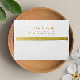 A7 White Gold Foil Return Address Wedding Mailing Envelope