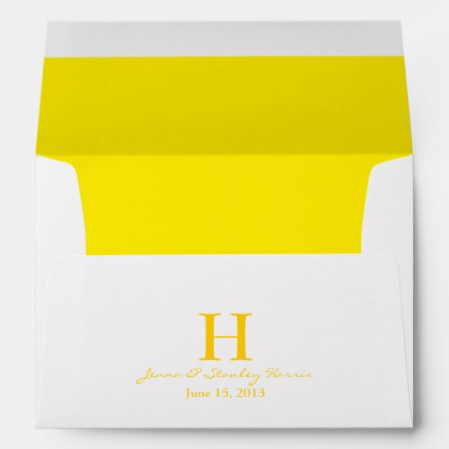 A7 White  Yellow Monogram Wedding Envelopes