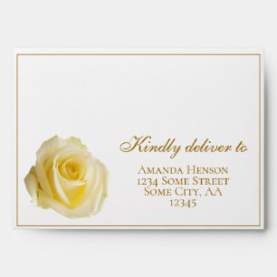 A7 Yellow Rose Script Return Address Wedding Envelope