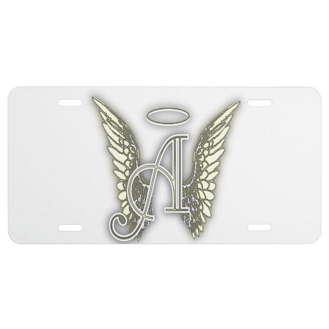 A 0 Angel Alphabet Initial Letter Wings Halo License Plate (Front)