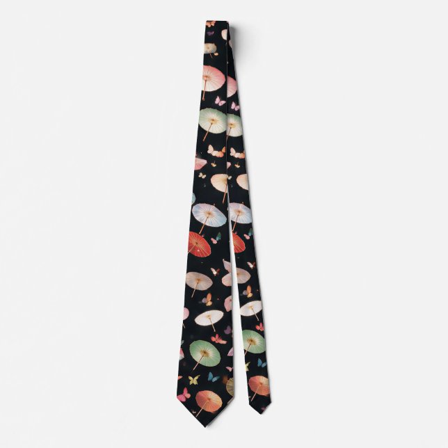 A 1000 Parasols Pattern Black Neck Tie (Front)