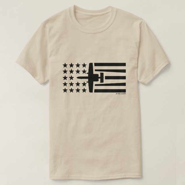 A-10 Warthog Jet Stars and Stripes - Black T-Shirt (Design Front)