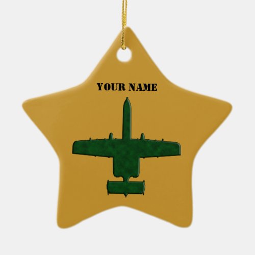 A_10 Warthog Silhouette Green Camo Airplane Ceramic Ornament