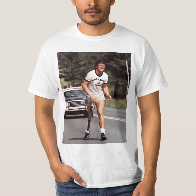 " A 21-year-old Canadian named Terry Fox started a T-Shirt (Front)