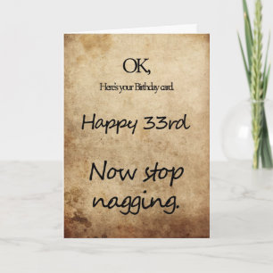 A 33rd birthday for a nag card