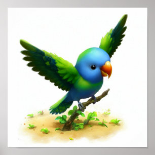 A 3D Image of a Blue-crowned Hanging Parrot Poster
