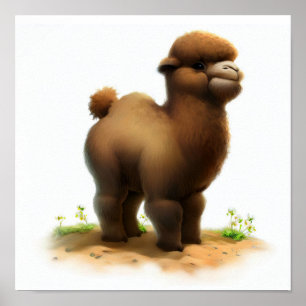 A 3D Rendered Watercolor Image of a Bactrian Camel Poster