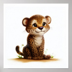 A 3D Rendered Watercolor Image of a Cheetah Poster