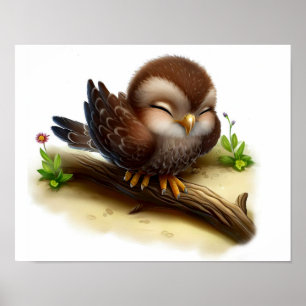 A 3D Rendered Watercolor Painting of a Young Hawk Poster