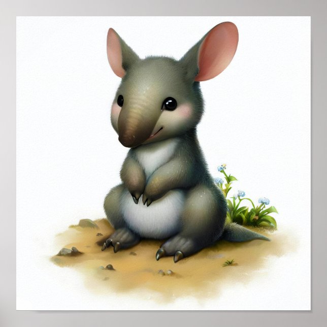 A 3D Rendered Watercolor Painting of an Aardvark  Poster (Front)