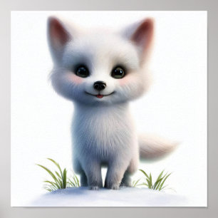A 3D Rendered Watercolor Painting of an Arctic Fox Poster