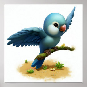 A 3D Watercolor Image of a Blue-Headed Parrot Poster