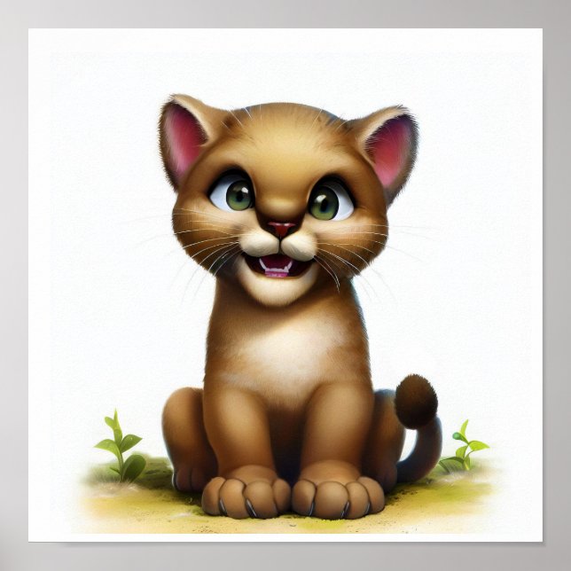A 3D Watercolor Image of a Young Cougar Poster (Front)