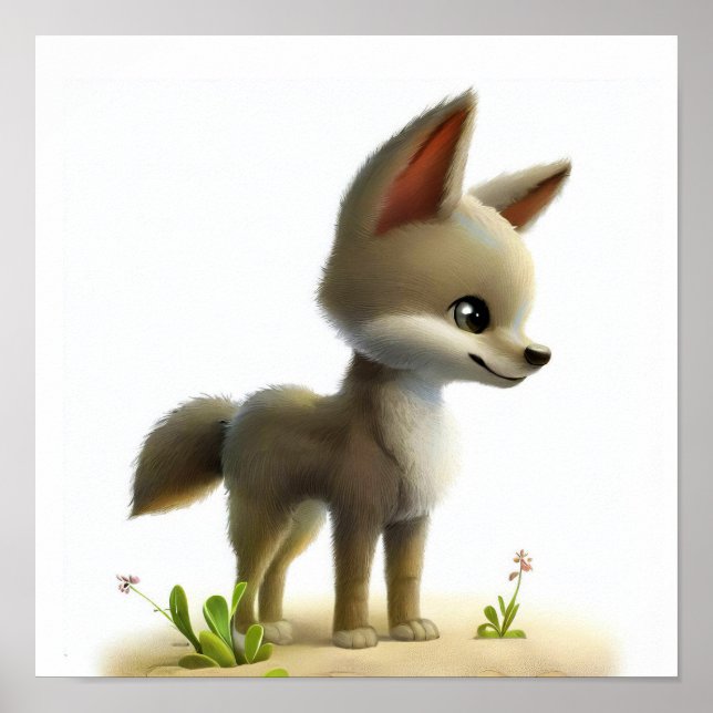 A 3D Watercolor Image of a Young Coyote Poster (Front)