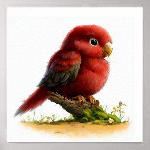 A 3D Watercolor Image of a Young Crimson Rosella Poster