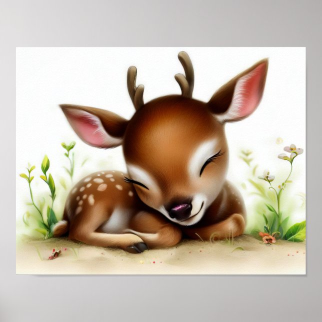 A 3D Watercolor Image of a Young Deer Poster (Front)
