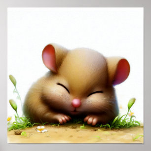 A 3D Watercolor Image of a Young Dormouse Poster
