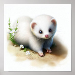 A 3D Watercolor Painting of a Cute Ferret Poster
