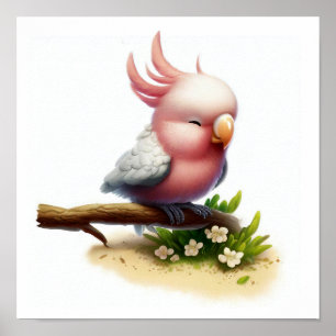 A 3D Watercolor Painting of a Cute Galah Cockatoo Poster