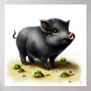 A 3D Watercolor Painting of a Cute Wild Hog Poster