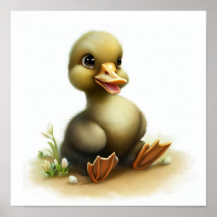 A 3D Watercolor Painting of a Cute Young Goose Poster