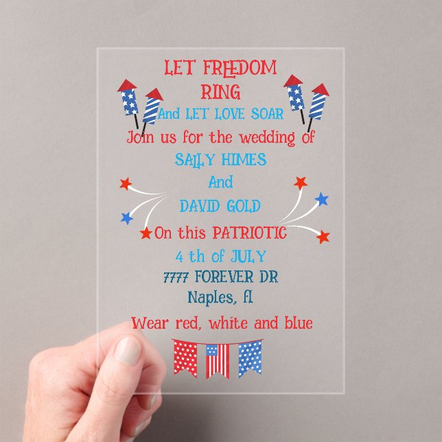 A 4th of july wedding invitation in flag colors (Insitu (Handheld))