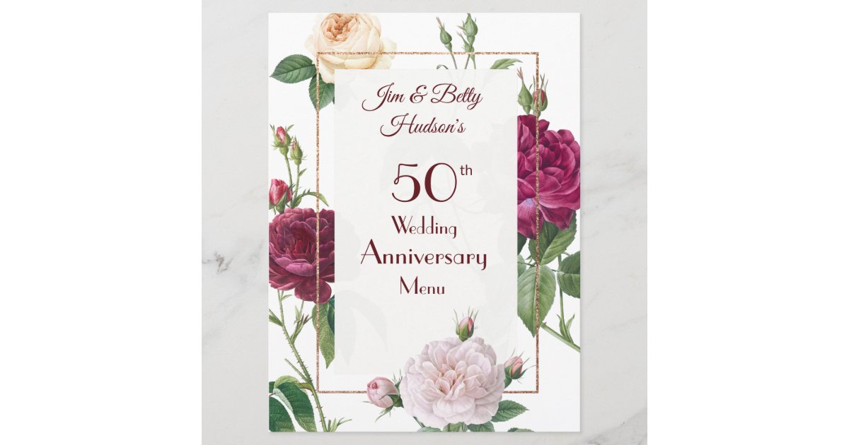 A 50th Wedding Anniversary Party - Menu Card | Zazzle