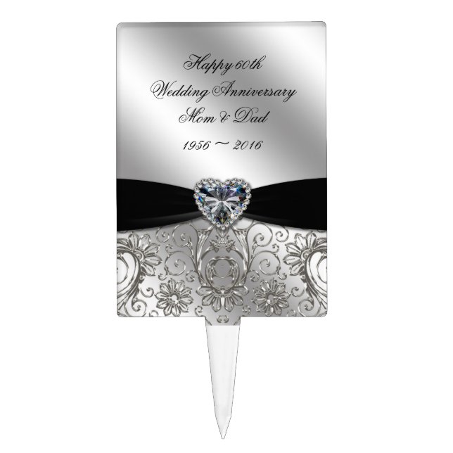 A 60th Diamond Wedding Anniversary Cake Topper (Front)