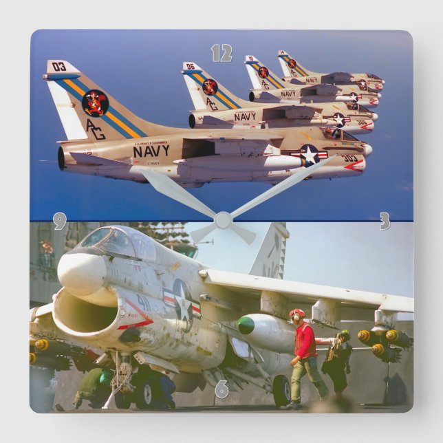 A-7 CORSAIR II SQUARE WALL CLOCK (Front)