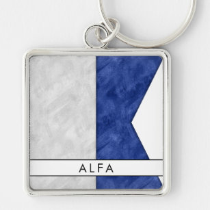 A Alfa / Alpha Nautical Signal Flag + Your Name Keychain