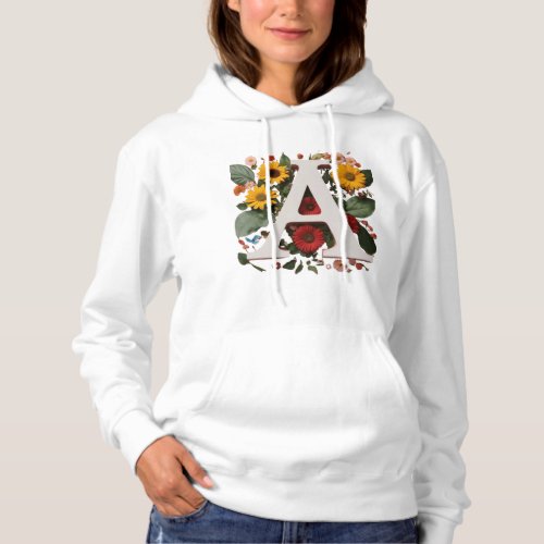 A alphabet on front  back with flowers Hoodie