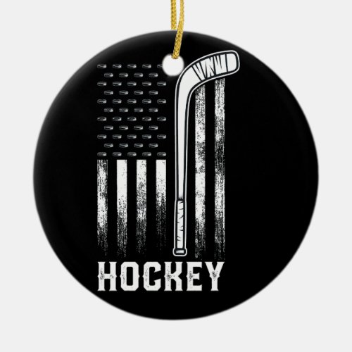 A american flag and a hockey ceramic ornament