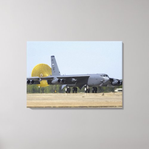 A B_52 Stratofortress deploys its drag chute Canvas Print