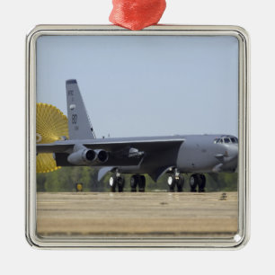 A B-52 Stratofortress deploys its drag chute Metal Ornament
