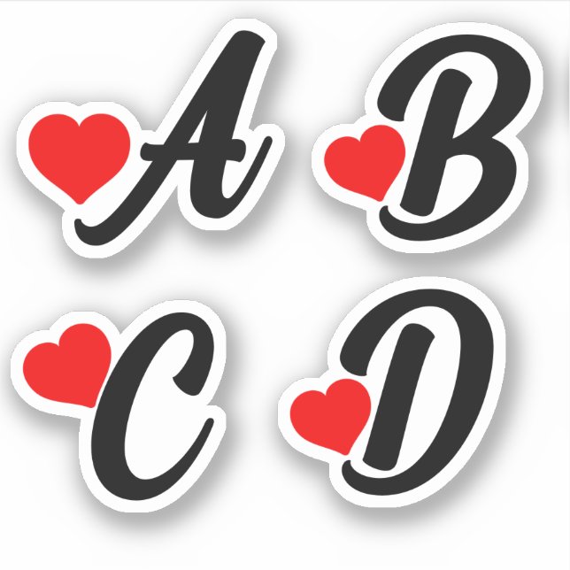 A B C D Letters with hearts  Sticker (Front)