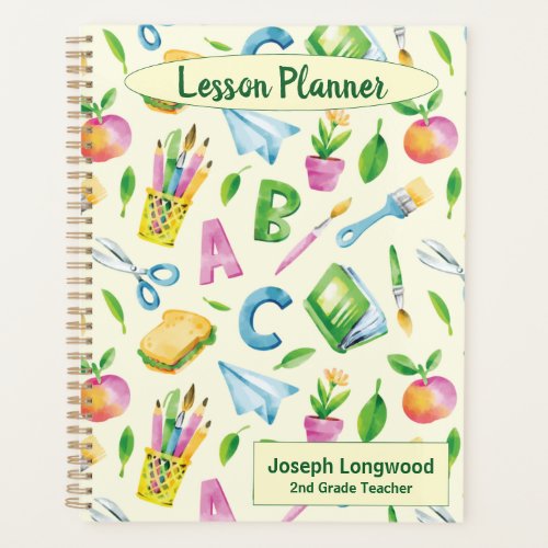 A B C School Watercolor Lesson Personalized Planner
