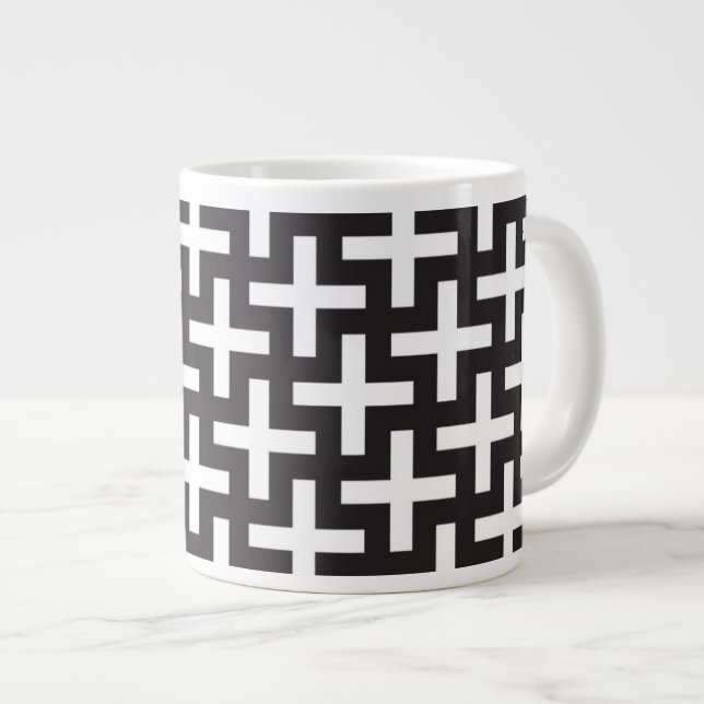 A b&w patterns made with 'plus' sign giant coffee mug (Front Right)