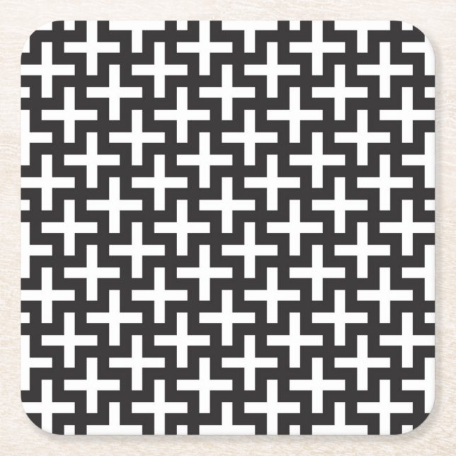 A b&w patterns made with 'plus' sign square paper coaster (Front)