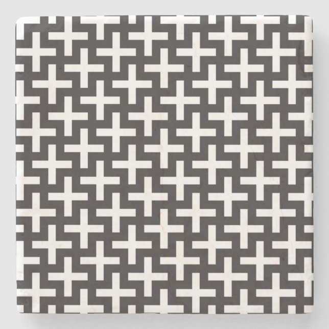 A b&w patterns made with 'plus' sign stone coaster (Front)