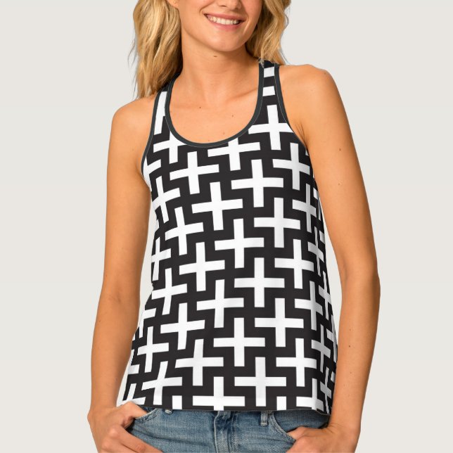 A b&w patterns made with 'plus' sign tank top (Front)