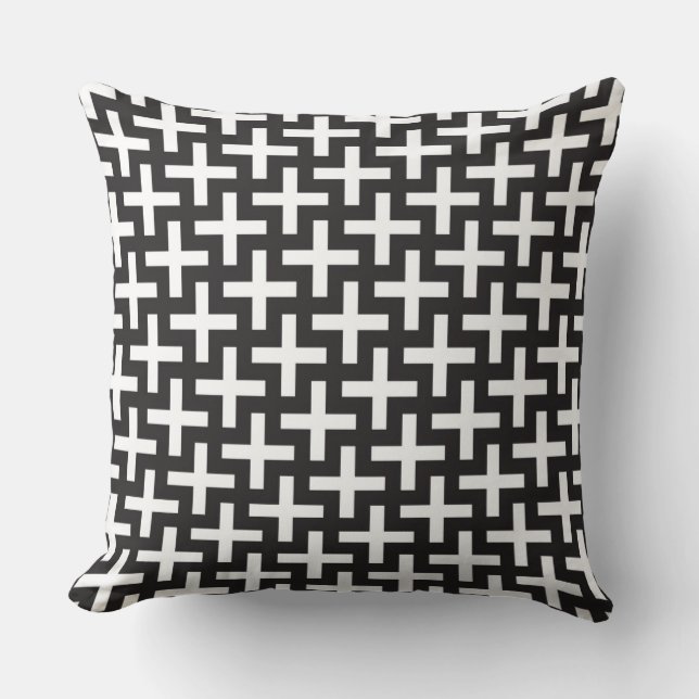 A b&w patterns made with 'plus' sign throw pillow (Front)