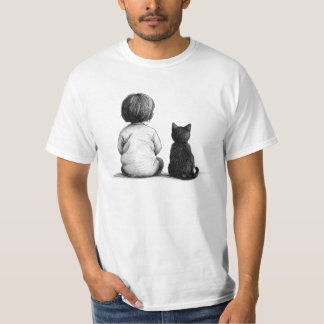 a baby and a cat sitting together T-Shirt