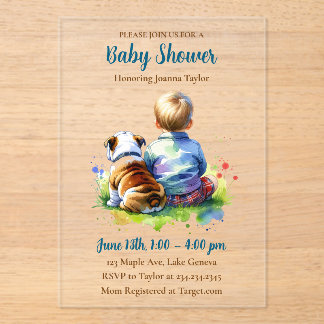 A Baby Boy and his English Bulldog | Baby Shower Acrylic Invitations