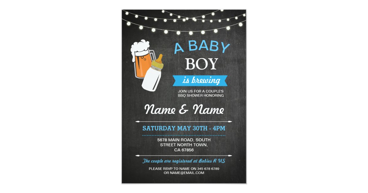 A Baby Boy Brewing Shower Beers Blue Chalk Invite Zazzle Com