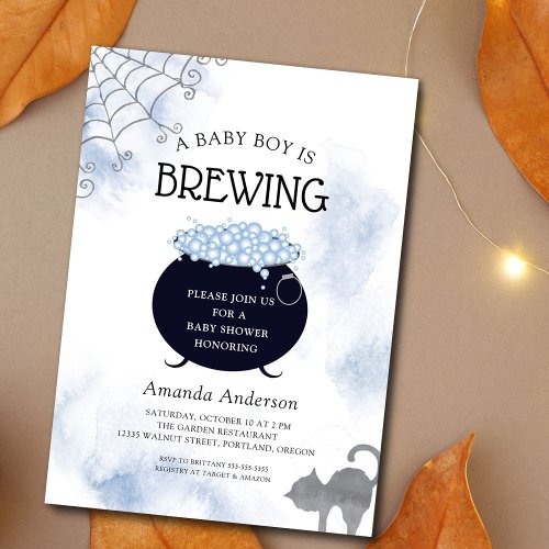 A Baby Boy Is Brewing Halloween Baby Shower Invitation