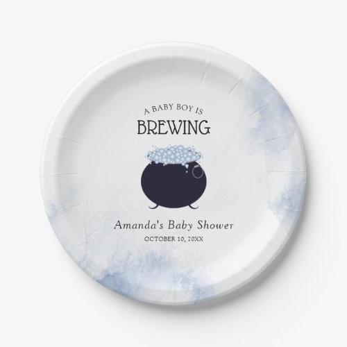 A Baby Boy Is Brewing Halloween Baby Shower Paper Plates